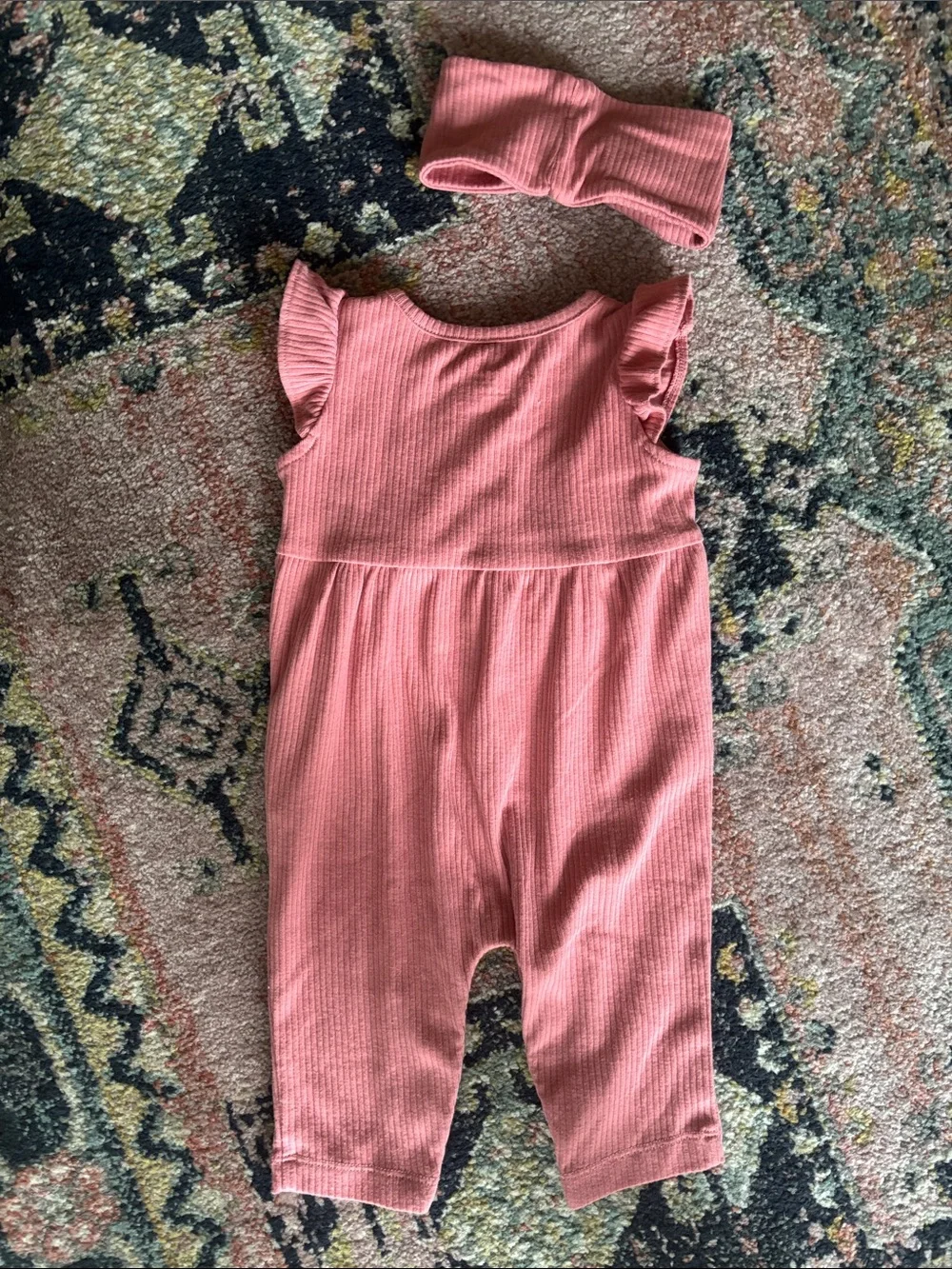 Baby Girls Carter's Jumpsuit Headwrap Set Ribbed Knit Two Piece 6M 6 Months